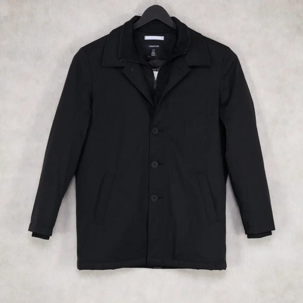 Kenneth Cole Men Filled Button-Front Trench Coat with Interior Bib Black Size L